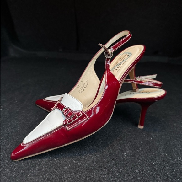 COACH Burgundy and White Slingback Heels - Picture 1 of 8